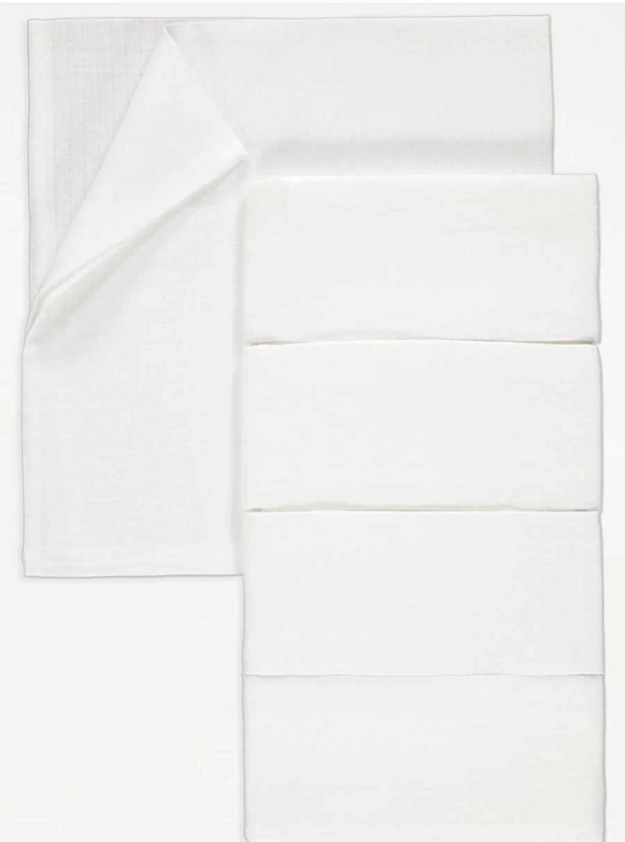 George at Asda Baby White Muslin Squares 5 Pack - Soft, Breathable Cloths for Newborns & Infants