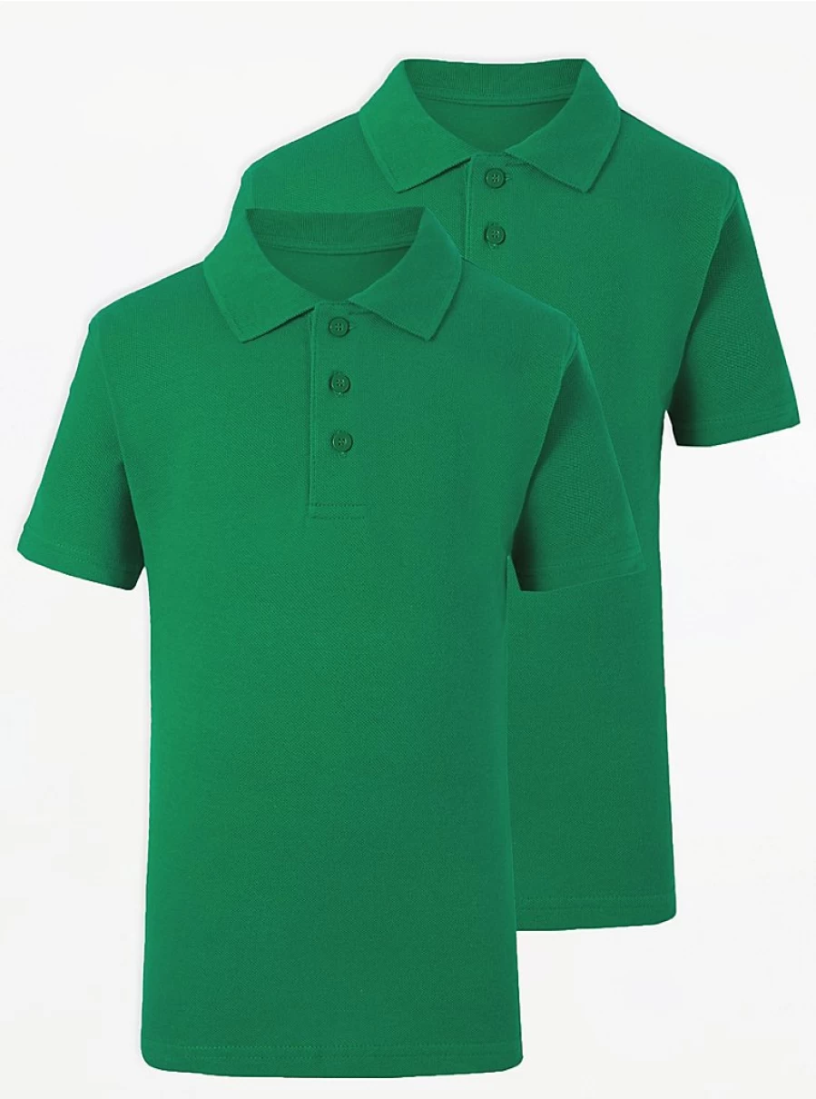 "George at Asda Green Short Sleeve Polo Shirts 2 Pack for School – Comfortable & Durable Uniform"