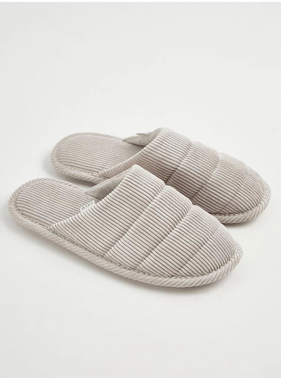 "George at Asda Grey Ribbed Mule Slippers – Comfortable Indoor & Outdoor Slides"
