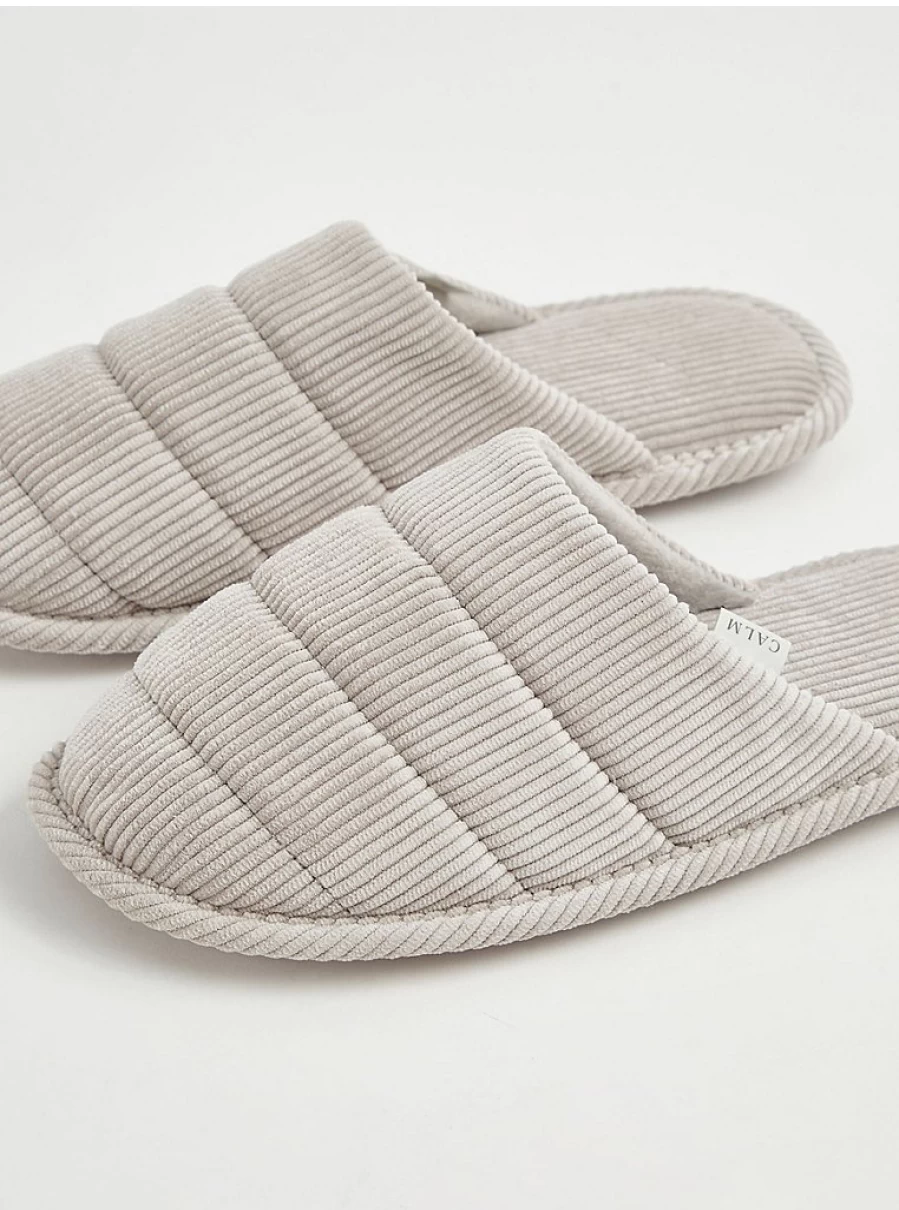 "George at Asda Grey Ribbed Mule Slippers – Comfortable Indoor & Outdoor Slides"