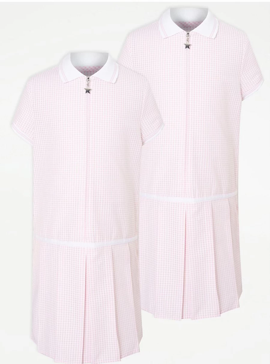 "George at Asda Girls' 2-Pack Pink Gingham Sporty School Dresses for Comfort & Style"