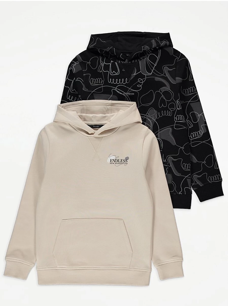 "George at Asda Boys' Sketch Skull Print Hoodies 2-Pack | Kids' Graphic Pullover Sweatshirts"