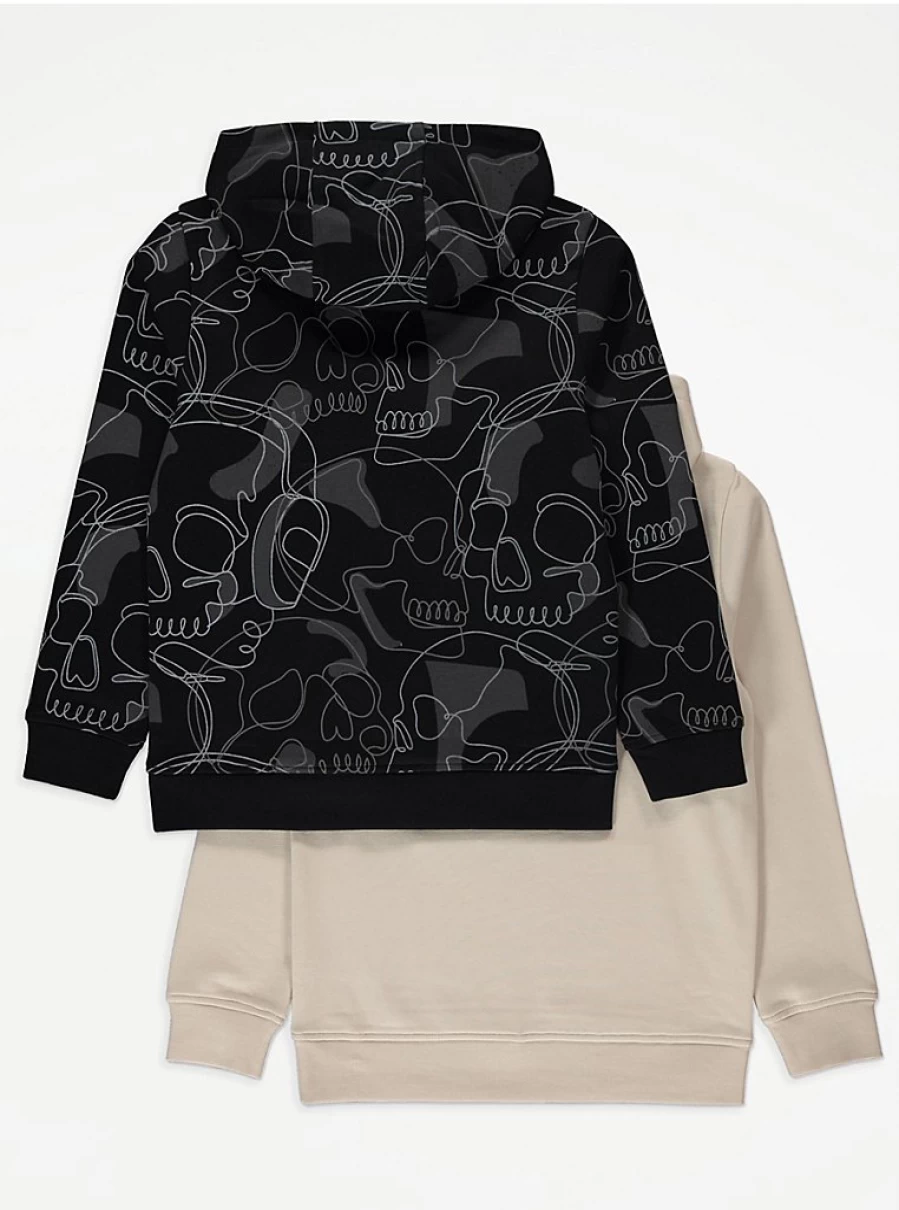 "George at Asda Boys' Sketch Skull Print Hoodies 2-Pack | Kids' Graphic Pullover Sweatshirts"