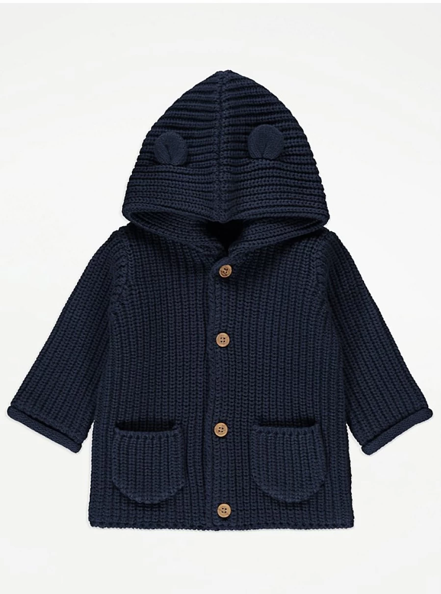 "George at Asda Boys Navy Blue 3D Button Ears Hooded Knit Cardigan Review"
