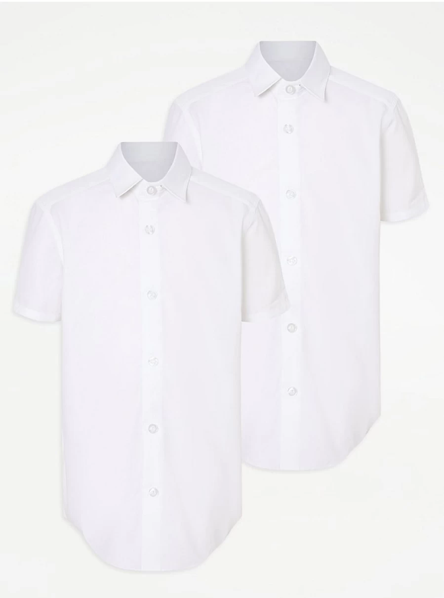 George at Asda Boys' 2-Pack White Short Sleeve School Shirts – Easy Comfort Fit