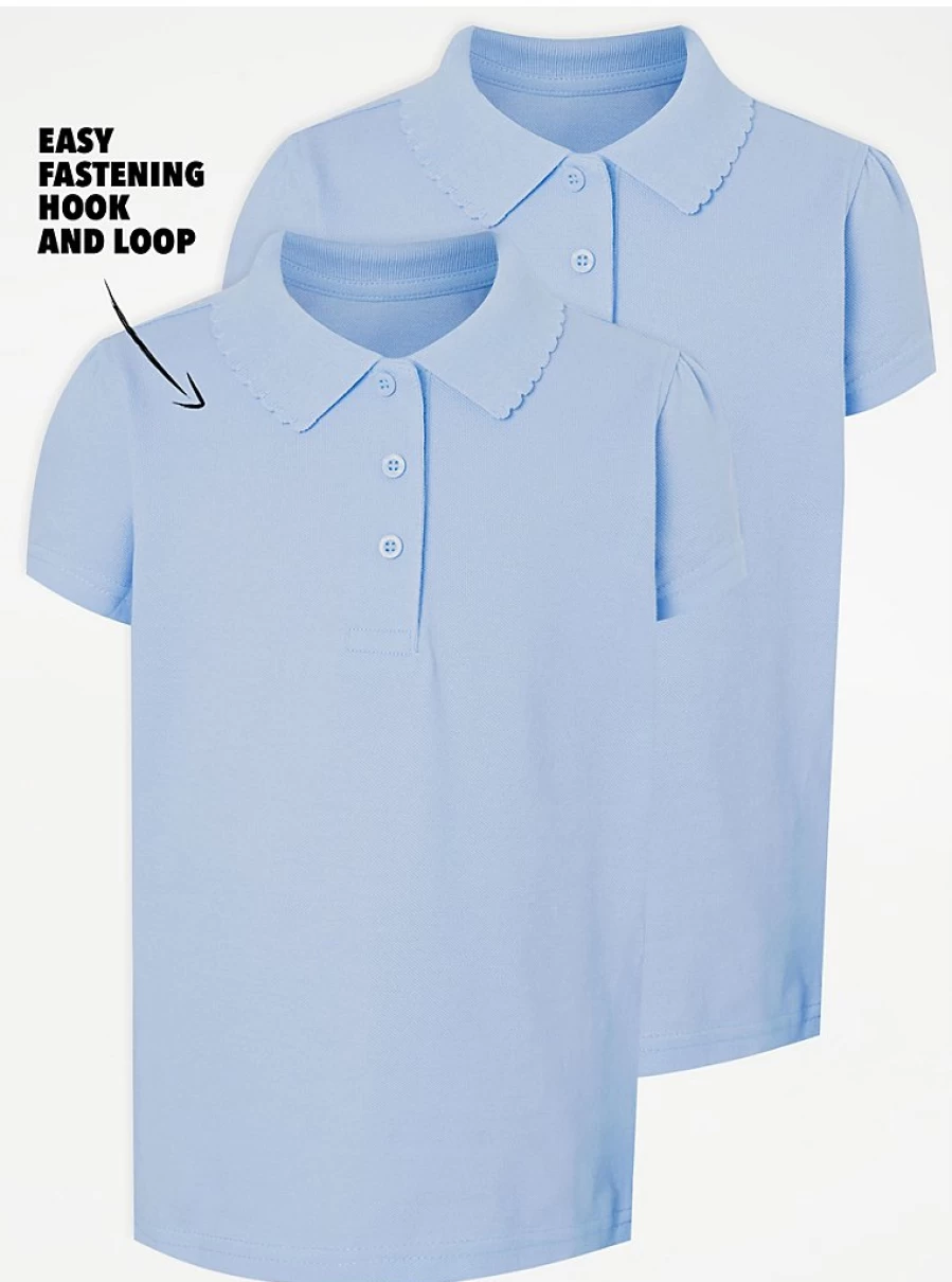 "George at Asda Light Blue Scallop Short Sleeve School Polo Shirts 2 Pack – Comfortable & Stylish Uniform Essentials"