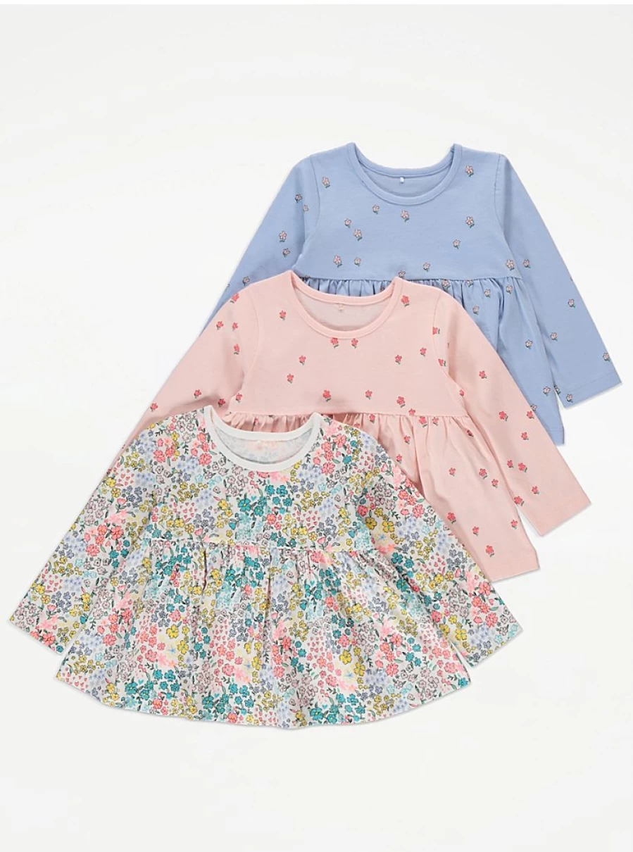 "George at Asda Girls' Ditsy Floral Long Sleeve Tops 3-Pack | Cute Kids' Blouses Set"