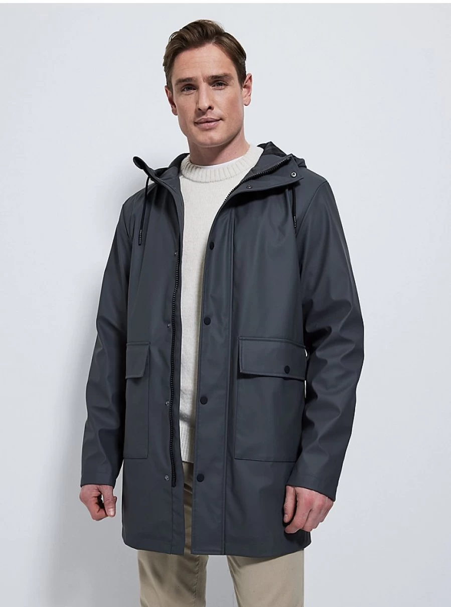 Men's Lightweight Waterproof Hooded Raincoat | Grey Mac Jacket | George at Asda
