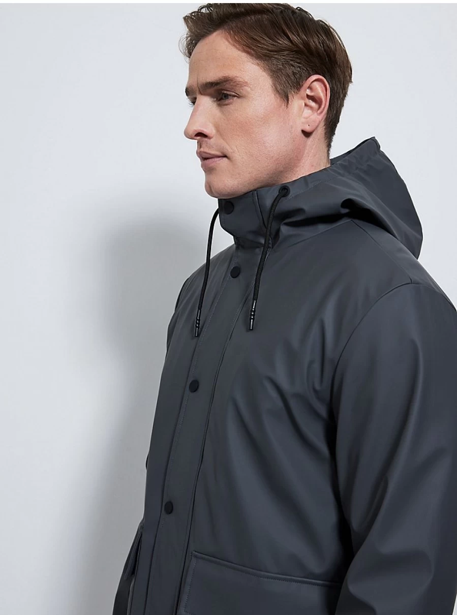 Men's Lightweight Waterproof Hooded Raincoat | Grey Mac Jacket | George at Asda
