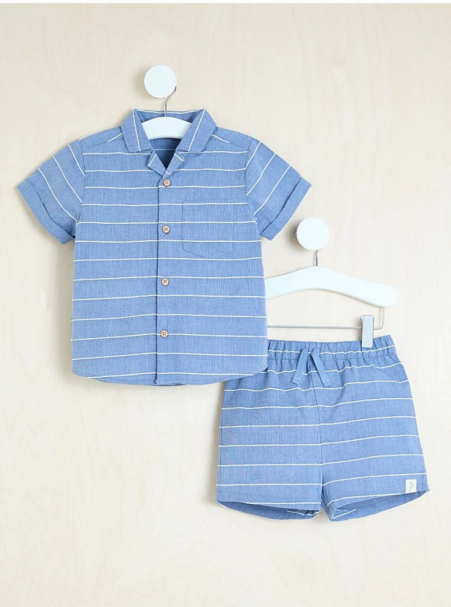 "George at Asda Boys' Blue Chambray Striped Shirt and Shorts Set – Billie Faiers Collection"