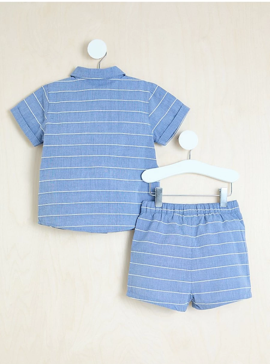 "George at Asda Boys' Blue Chambray Striped Shirt and Shorts Set – Billie Faiers Collection"