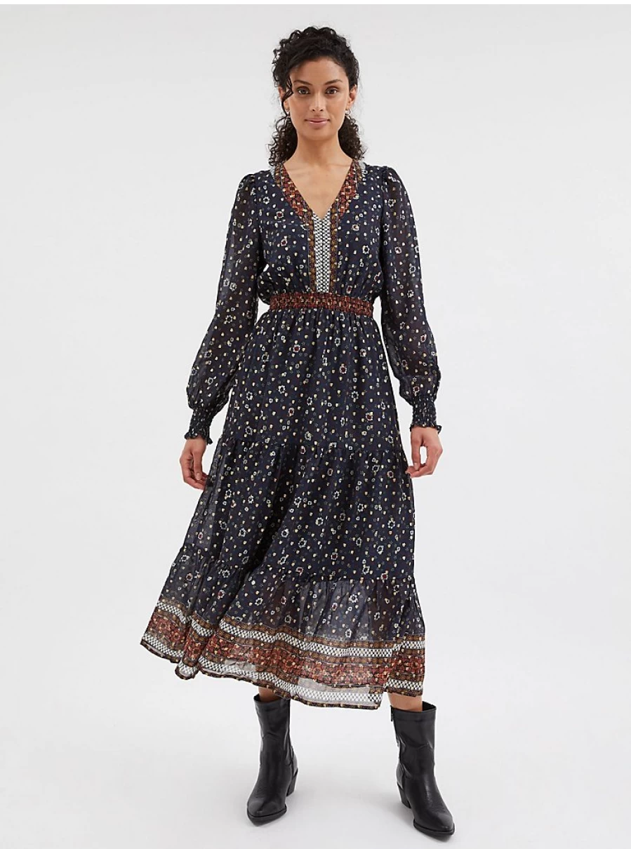 "George at Asda Women's Navy Boho Chiffon Tiered Midi Dress – Comfortable & Stylish Summer Dress"