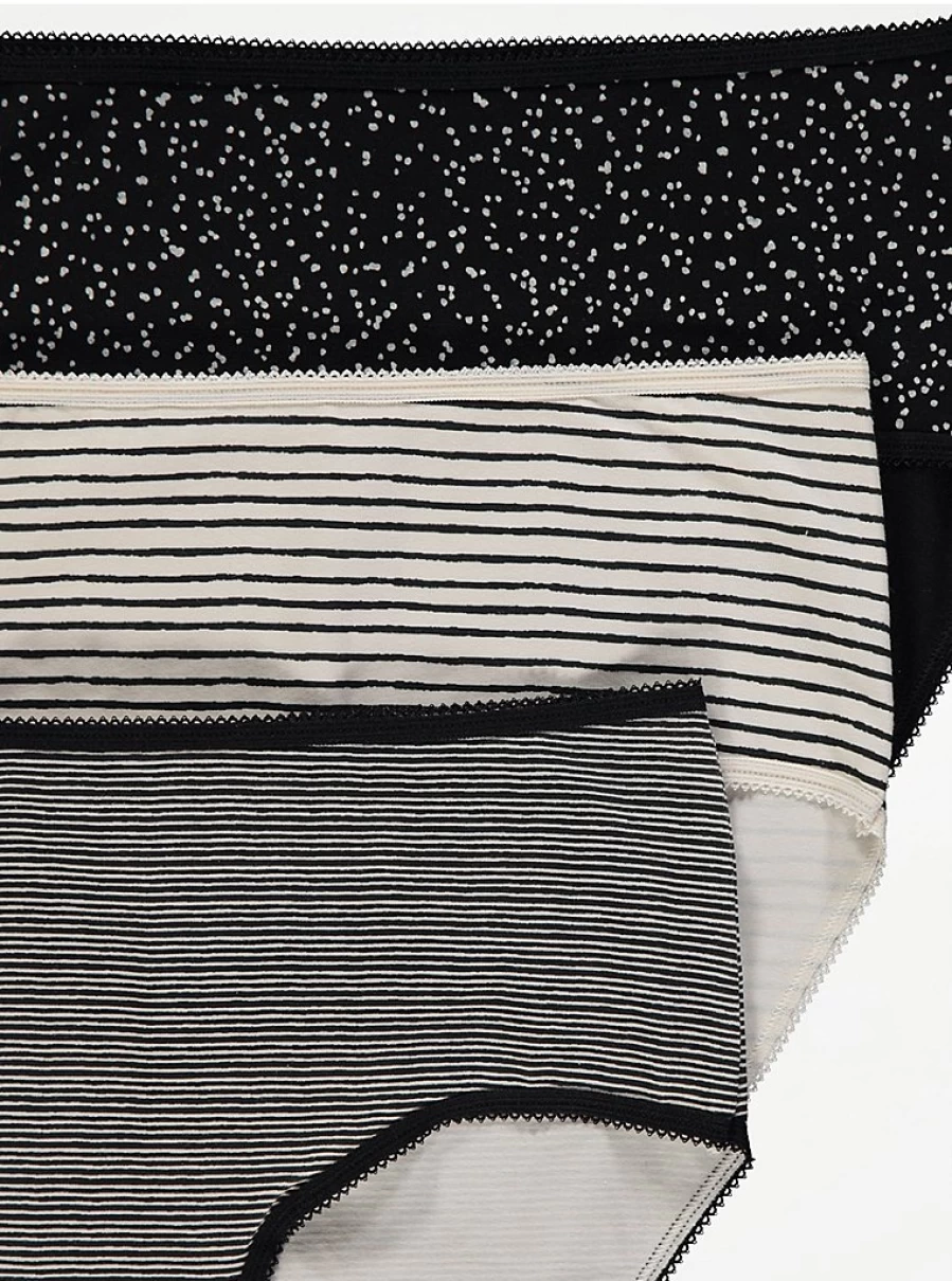 "George at Asda Black Striped Midi Knickers 5-Pack | Comfortable Lingerie Set | Women's Underwear"