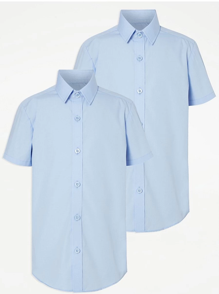 "George at Asda Boys' Light Blue Short Sleeve School Shirts 2-Pack – Comfortable & Durable Uniform Essentials"