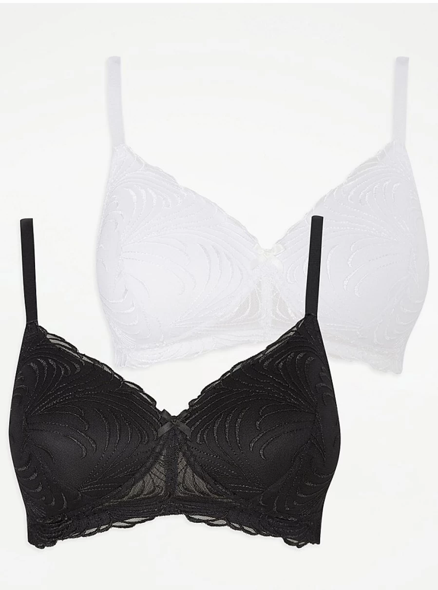 Post Surgery Bras for Women - 2 Pack Non-Wired Embroidered Comfort Bra by George at Asda