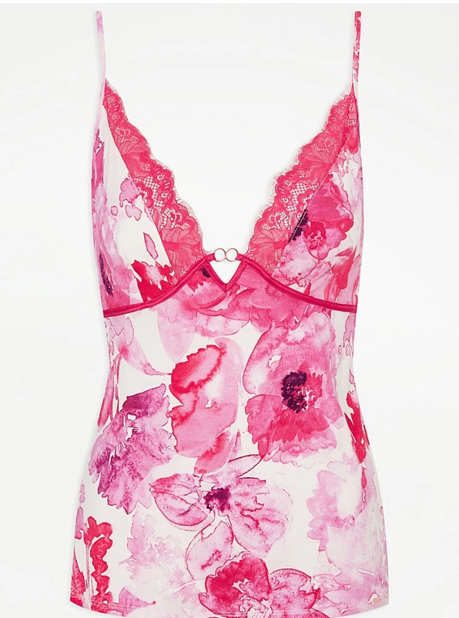 "George at Asda Women's Floral Short Cami Pyjama Set - Bright Pink Lingerie Sleepwear"
