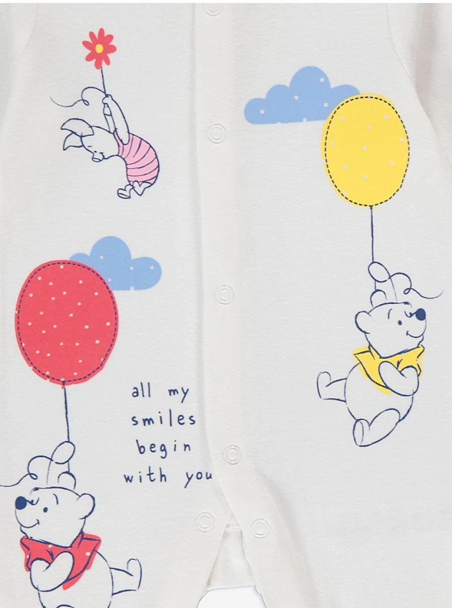 George at Asda Baby Winnie The Pooh 3-Pack Footless Sleepsuits - Soft Disney Character Pajamas for Infants