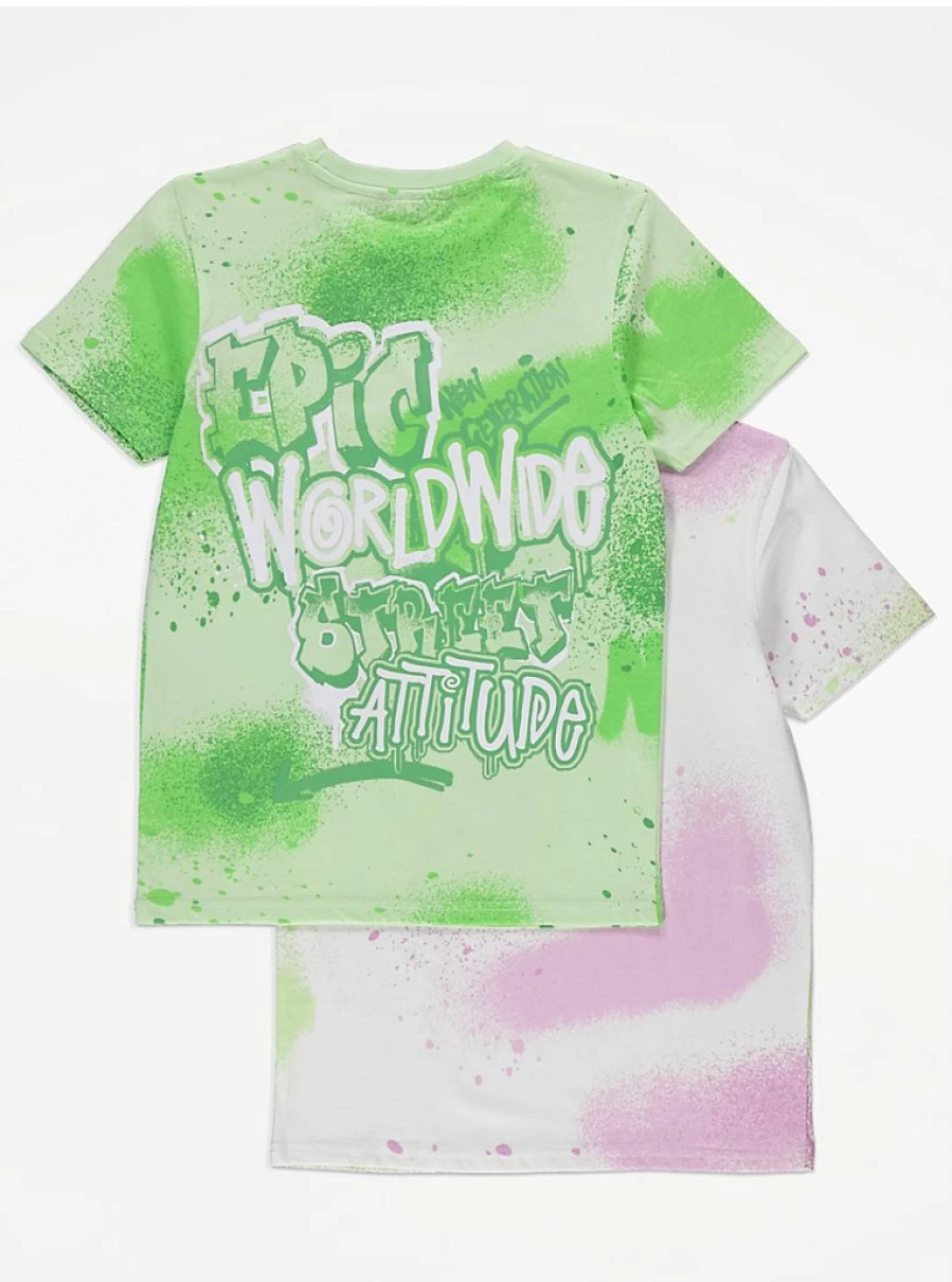"George at Asda Boys' Graffiti Smiley Face T-Shirts 2-Pack for Kids"