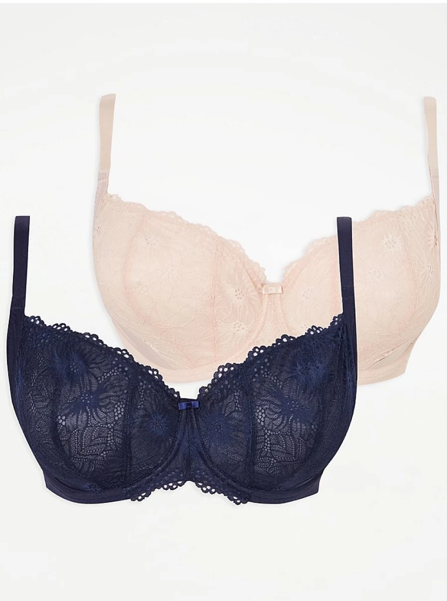 "George at Asda Women's Floral Lace Non-Padded Bras 2-Pack | Comfortable Lingerie Set"