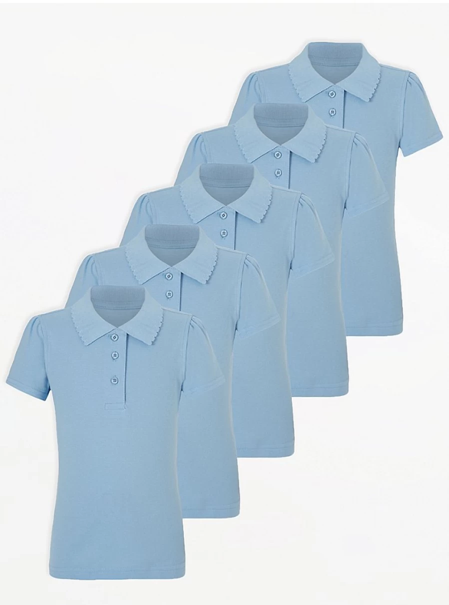 "George at Asda Girls' 5-Pack Scallop Edge School Polo Shirts – Comfort & Style for School Uniforms"