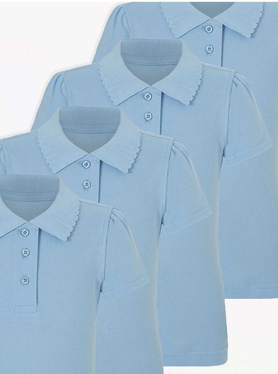 "George at Asda Girls' 5-Pack Scallop Edge School Polo Shirts – Comfort & Style for School Uniforms"