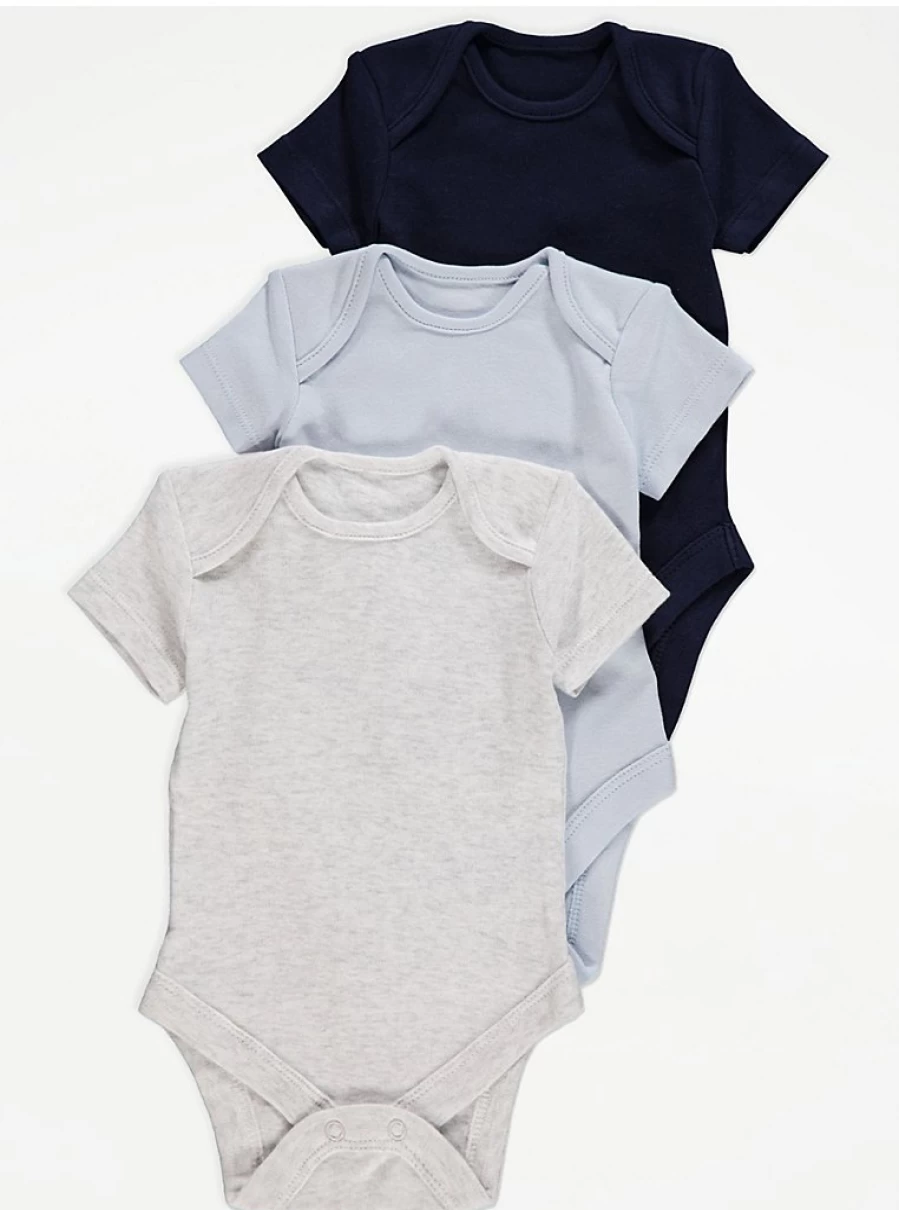 "George at Asda Baby Navy Short Sleeve Bodysuits 3-Pack | Soft Cotton Infant Onesies"