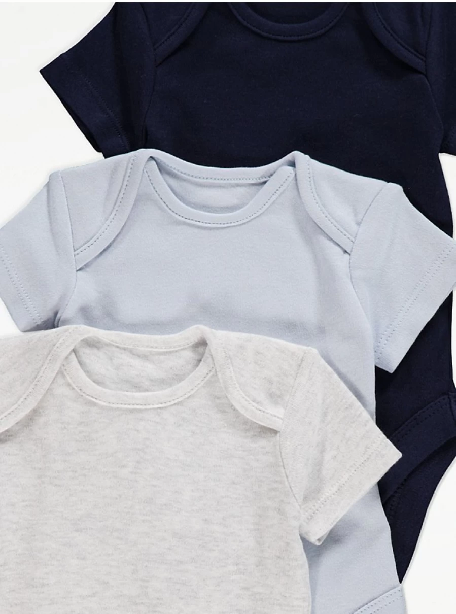 "George at Asda Baby Navy Short Sleeve Bodysuits 3-Pack | Soft Cotton Infant Onesies"
