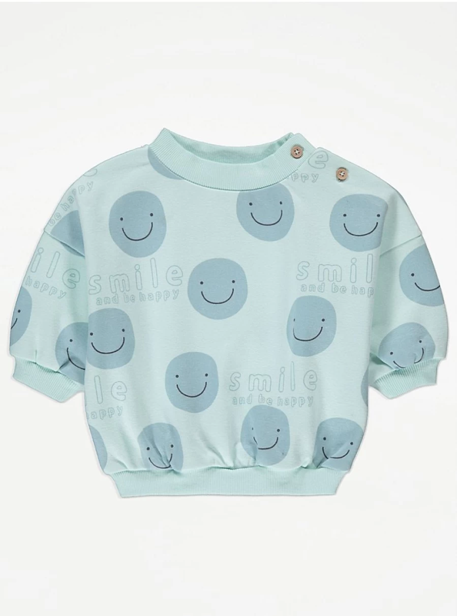 "George at Asda Boys Blue Smiley Face Sweatshirt | Comfortable & Cute Pullover"
