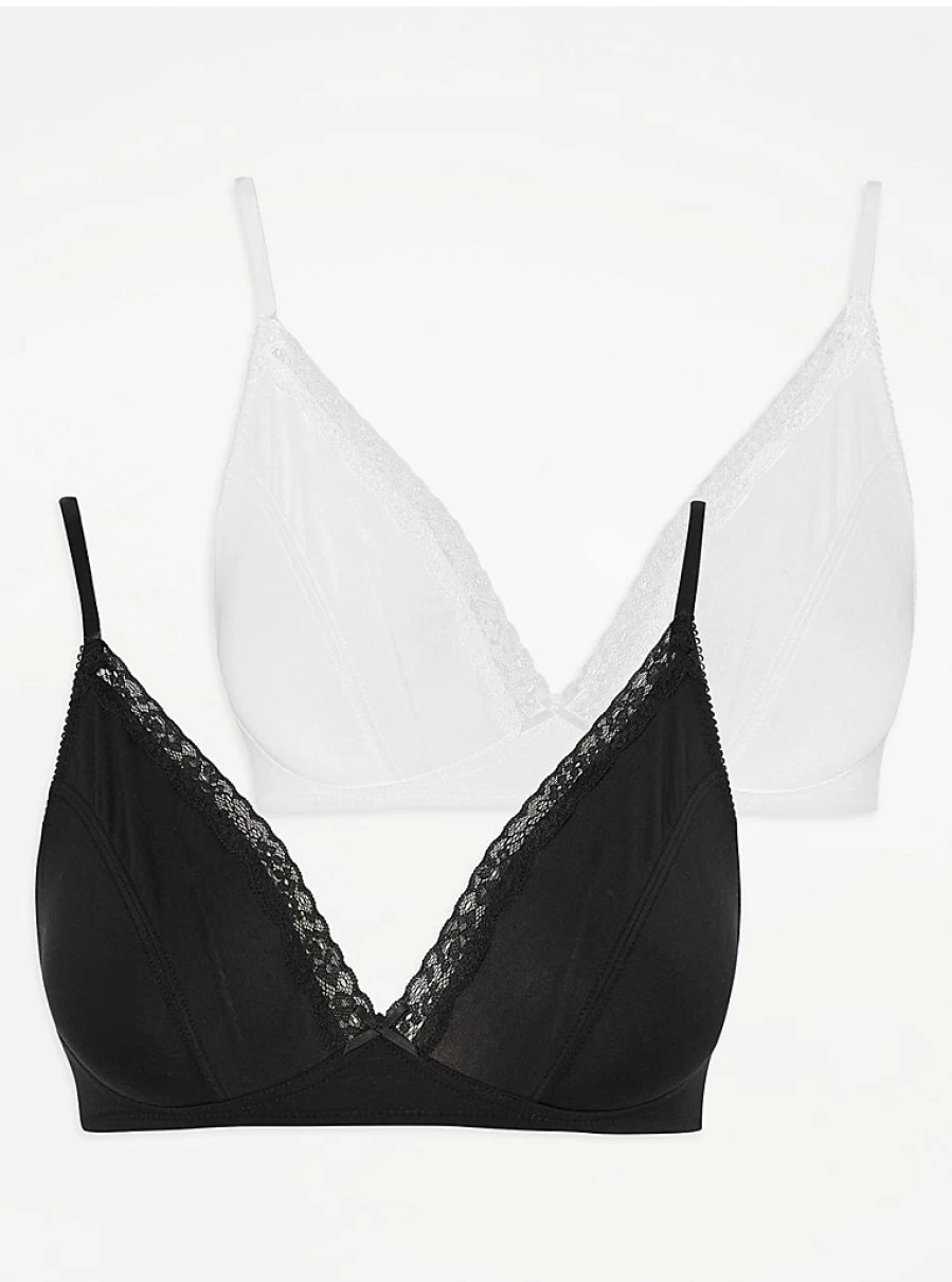 "George at Asda Women's Lace Trim Non-Wired Non-Padded Bralette 2-Pack | Comfortable Soft Bras"