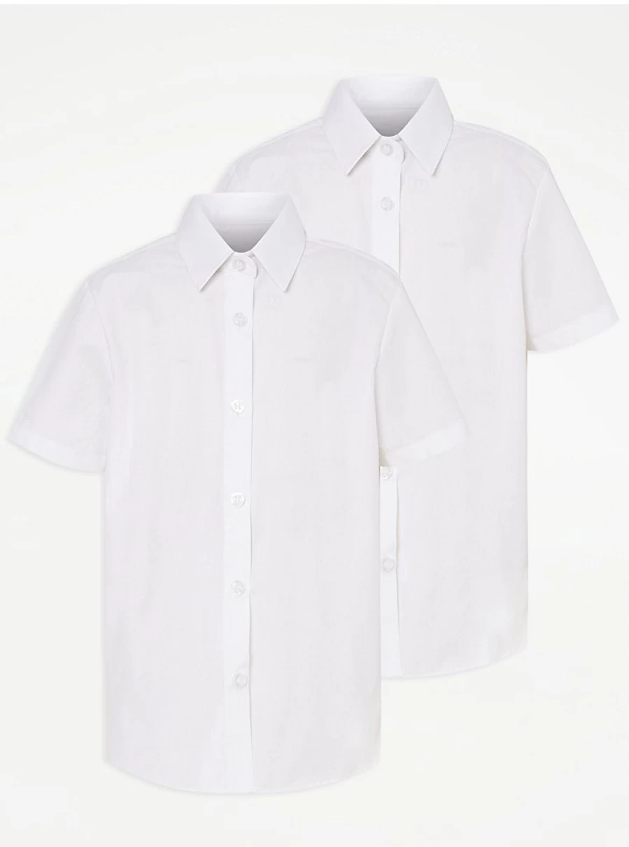 "George at Asda Girls' 2-Pack White Short Sleeve School Shirts – Regular Fit Uniform Tops"