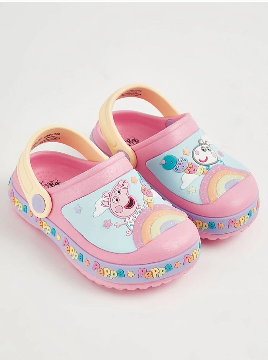 "George at Asda Peppa Pig Girls' Pink Rainbow Clogs | Kids' Comfortable Slip-On Shoes"