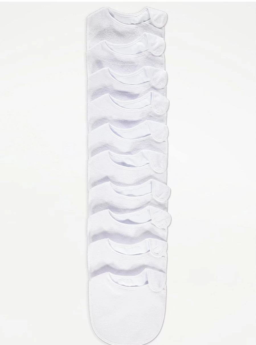 George at Asda Baby White Towelling Bibs 10 Pack - Soft, Absorbent & Durable for Infants