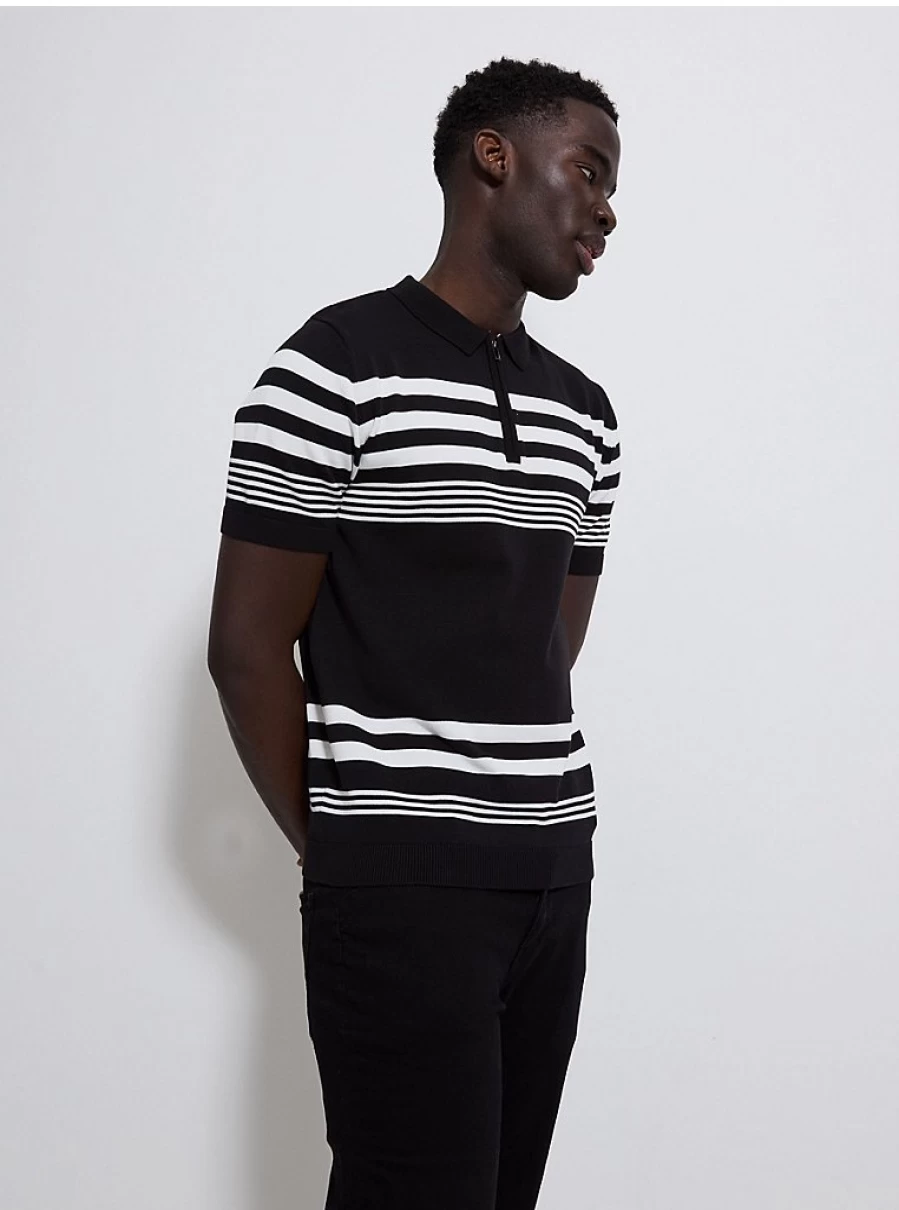 "George at Asda Men's Black Striped Zip Neck Knitted Polo Top – Reviews & Style Guide"