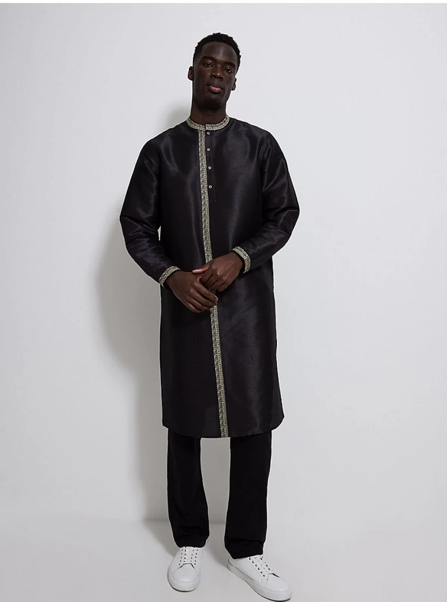 Men's Black Embroidered Longline Shirt by George at Asda – Stylish Matching Adult Tops