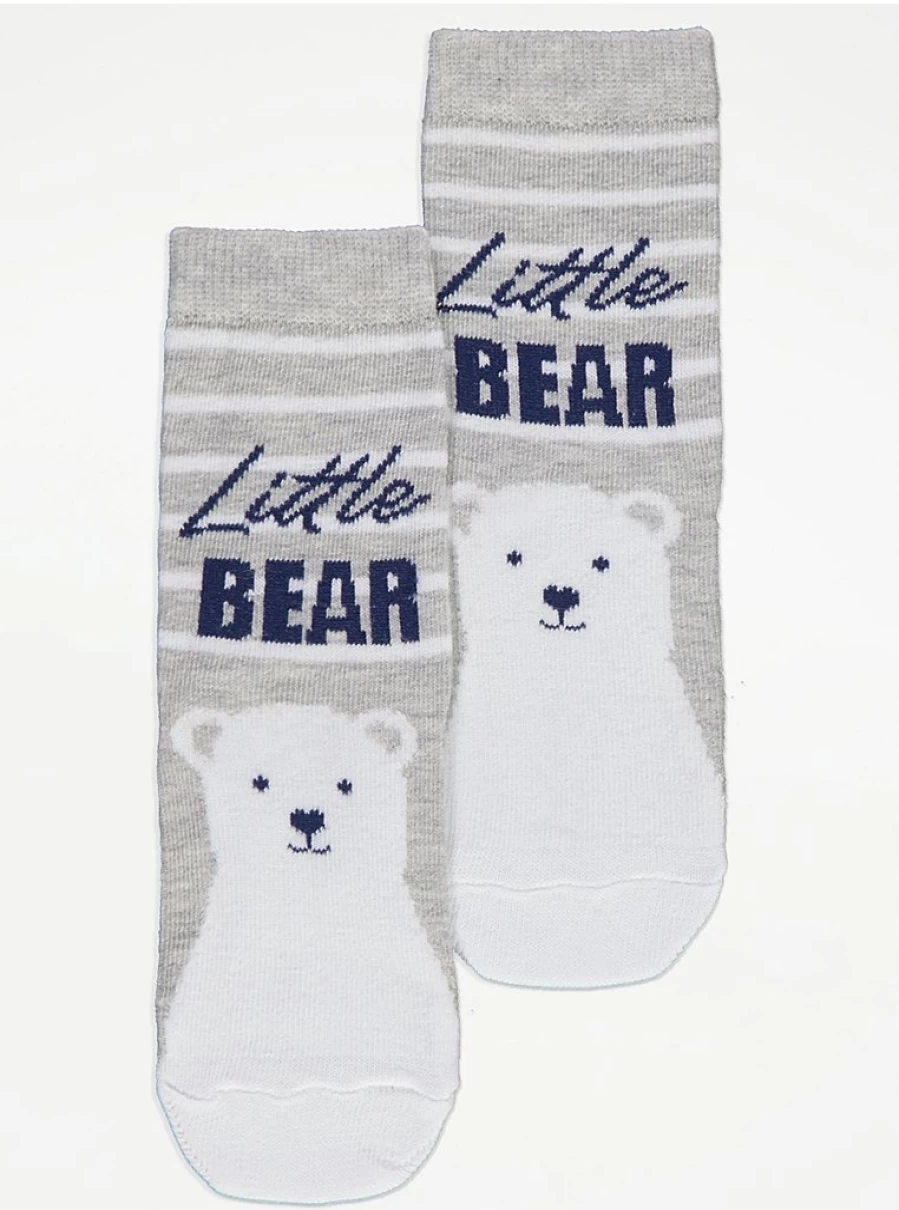 George at Asda Kids' Grey Striped Bear Socks | Soft & Comfortable Toddler Socks