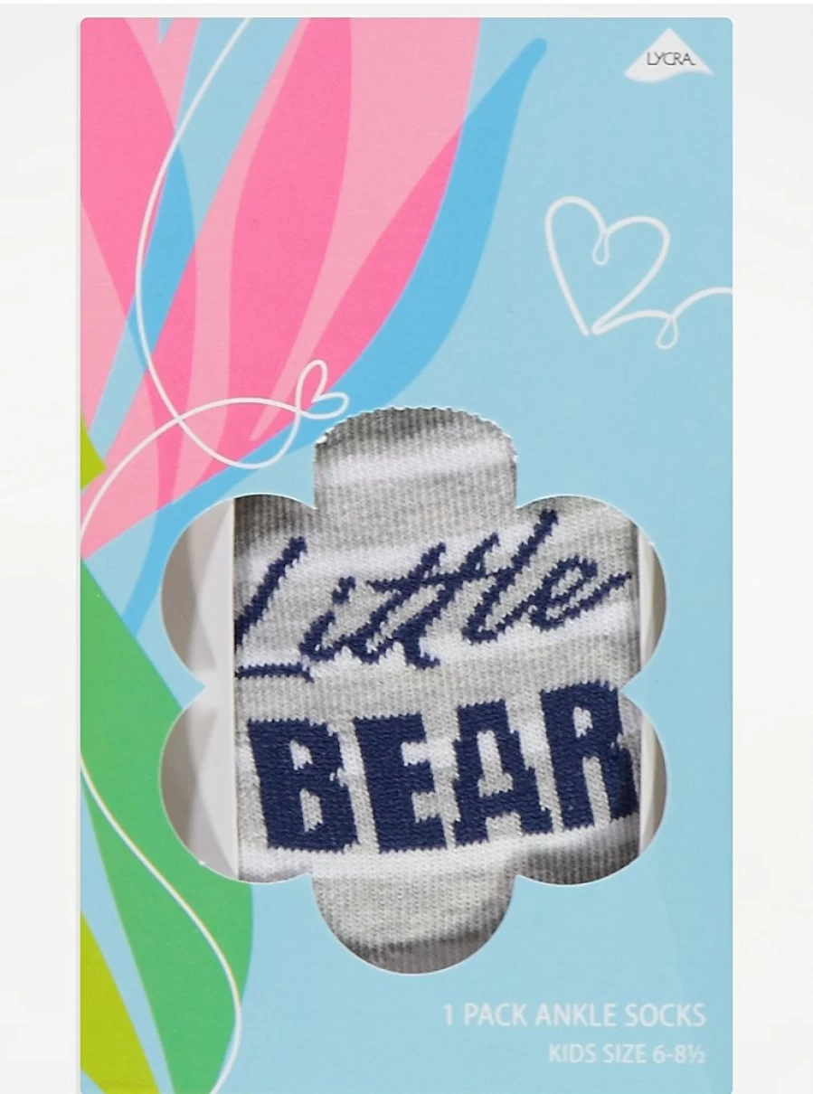 George at Asda Kids' Grey Striped Bear Socks | Soft & Comfortable Toddler Socks