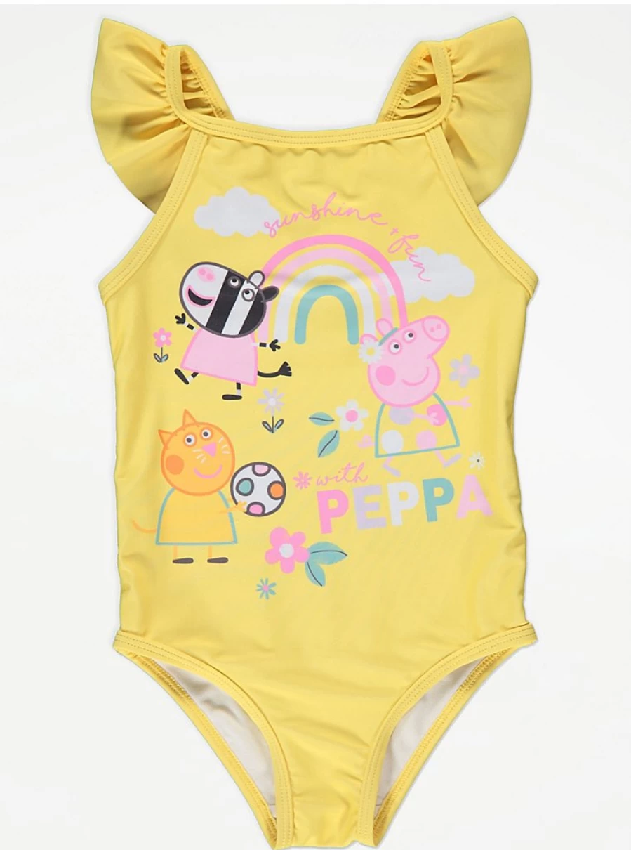 Peppa Pig Girls' Yellow Sunshine Swimsuit with Frill Sleeves | George at Asda