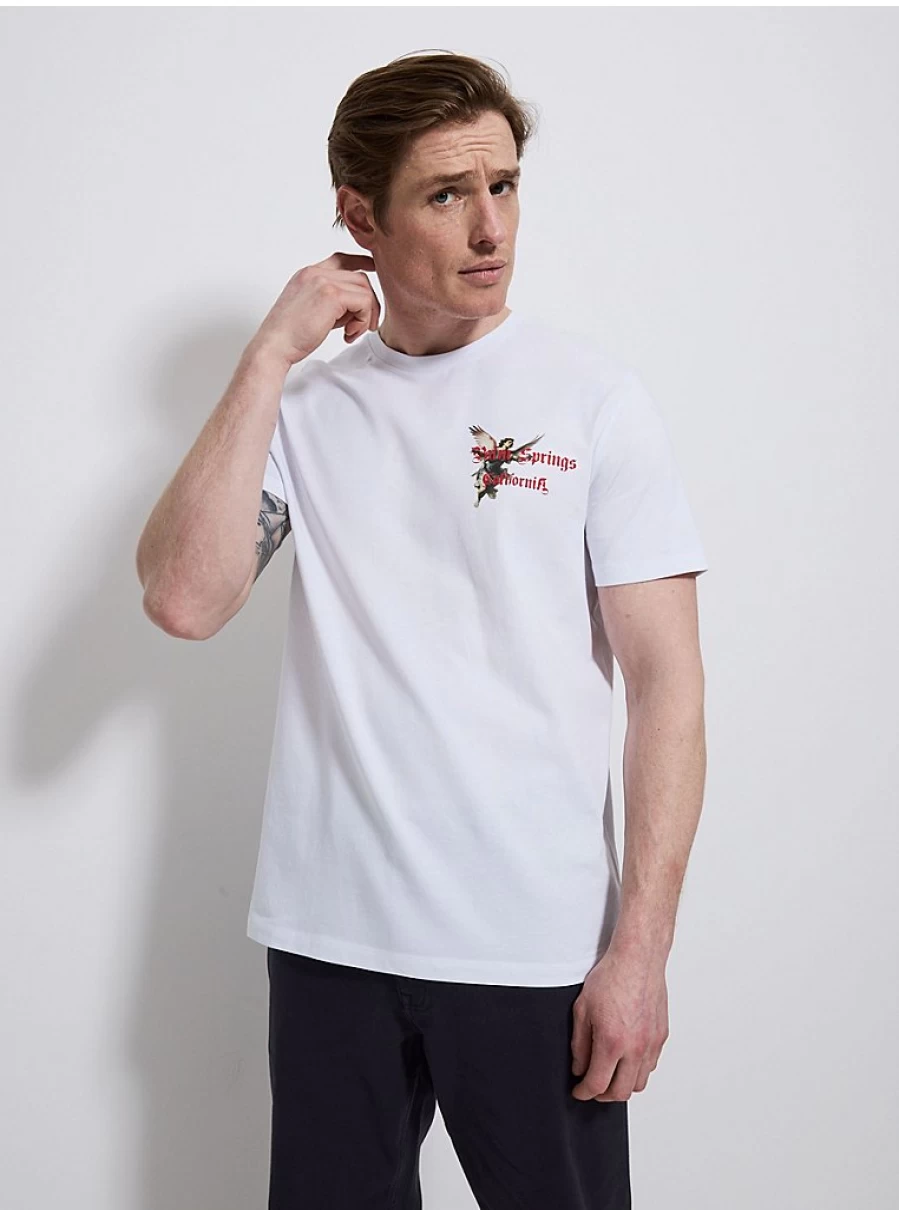 George at Asda Men's White Palm Springs Short Sleeve T-Shirt - Comfort Fit Casual Tee