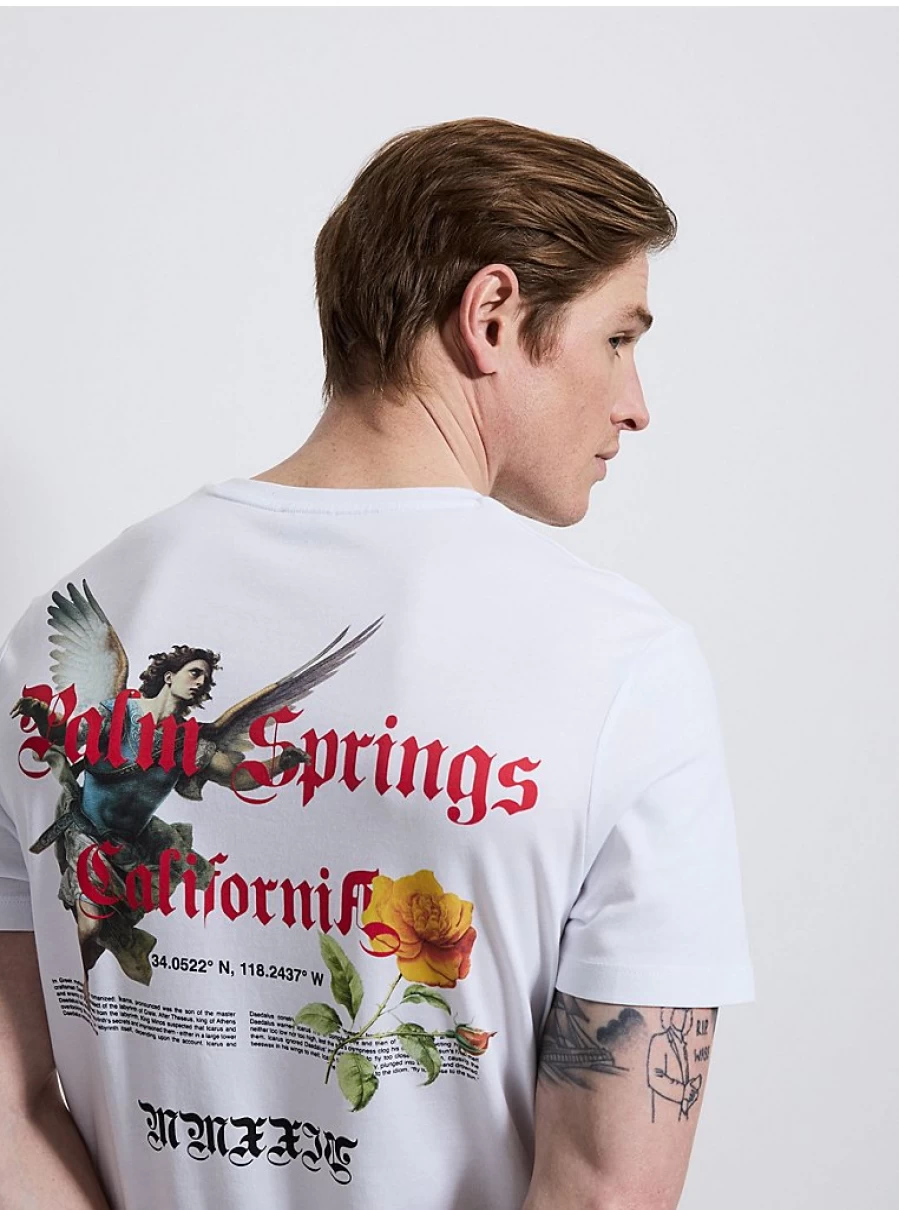 George at Asda Men's White Palm Springs Short Sleeve T-Shirt - Comfort Fit Casual Tee