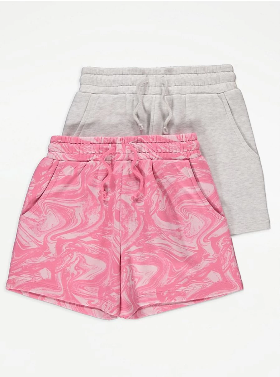 "George at Asda Girls' Pink Marble Pattern Jersey Shorts 2-Pack | Comfort & Style"