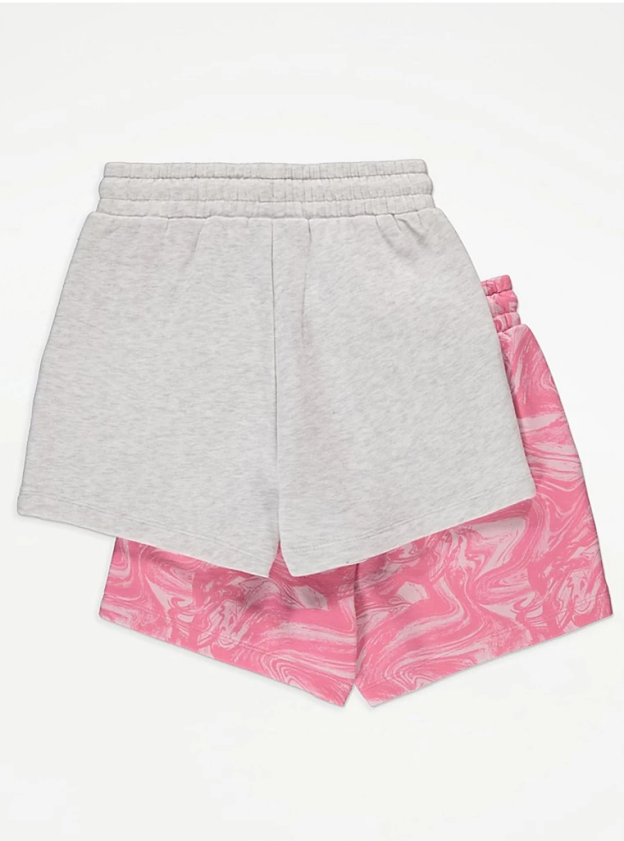 "George at Asda Girls' Pink Marble Pattern Jersey Shorts 2-Pack | Comfort & Style"