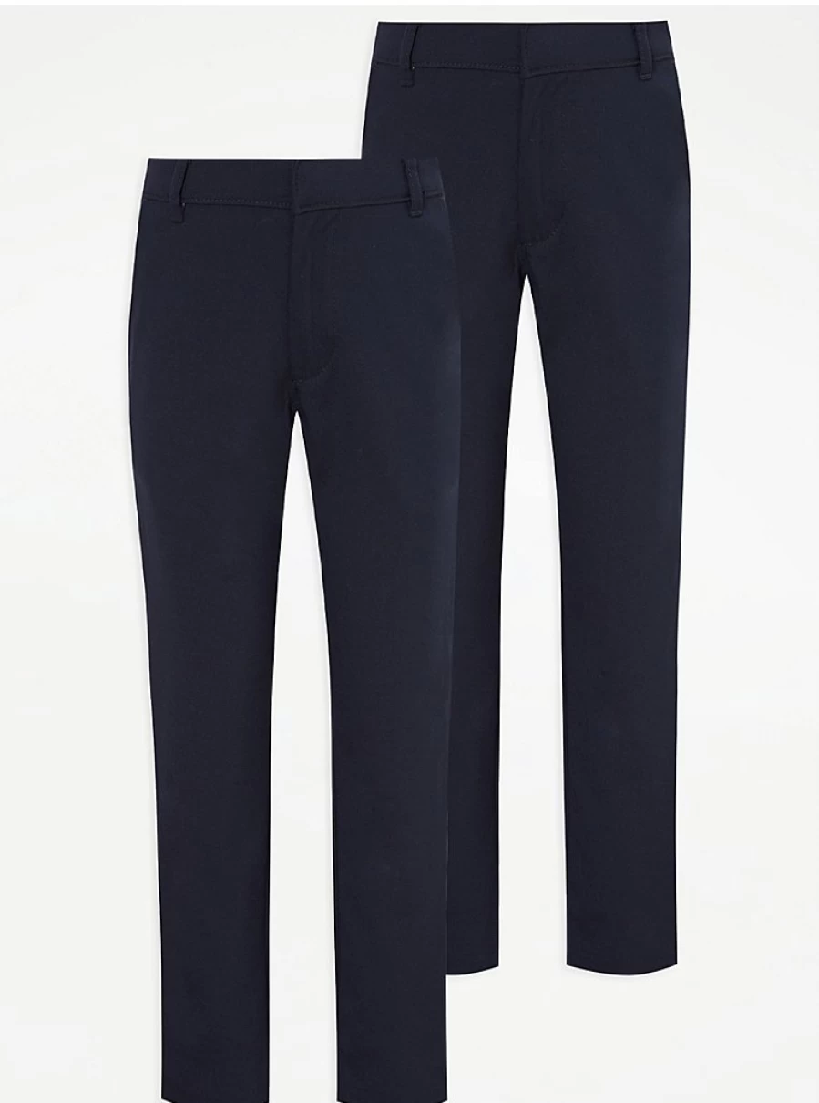 "George at Asda Boys' Navy Skinny Fit School Trousers 2-Pack – Comfortable & Durable Uniform Pants"