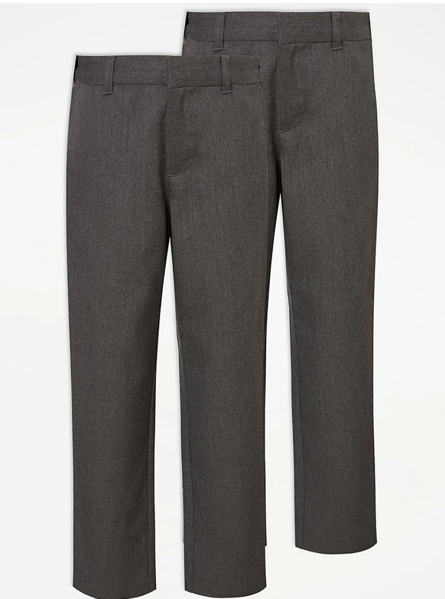 "George at Asda Boys' Grey Plus Fit Regular Leg School Trousers 2-Pack – Comfortable & Durable"