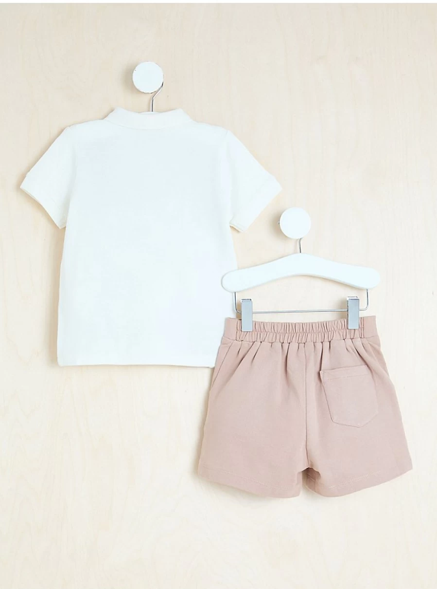 "George at Asda Boys' Neutral Striped Polo Top and Shorts Outfit – Comfortable Kids' Set"