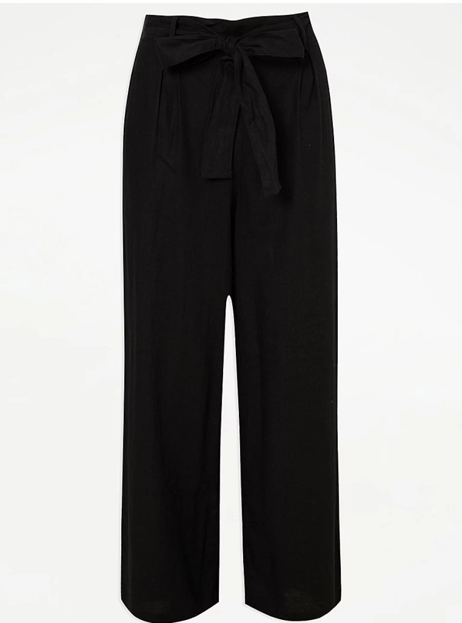 "George at Asda Women's Black Linen Belted Trousers – Comfort & Style"