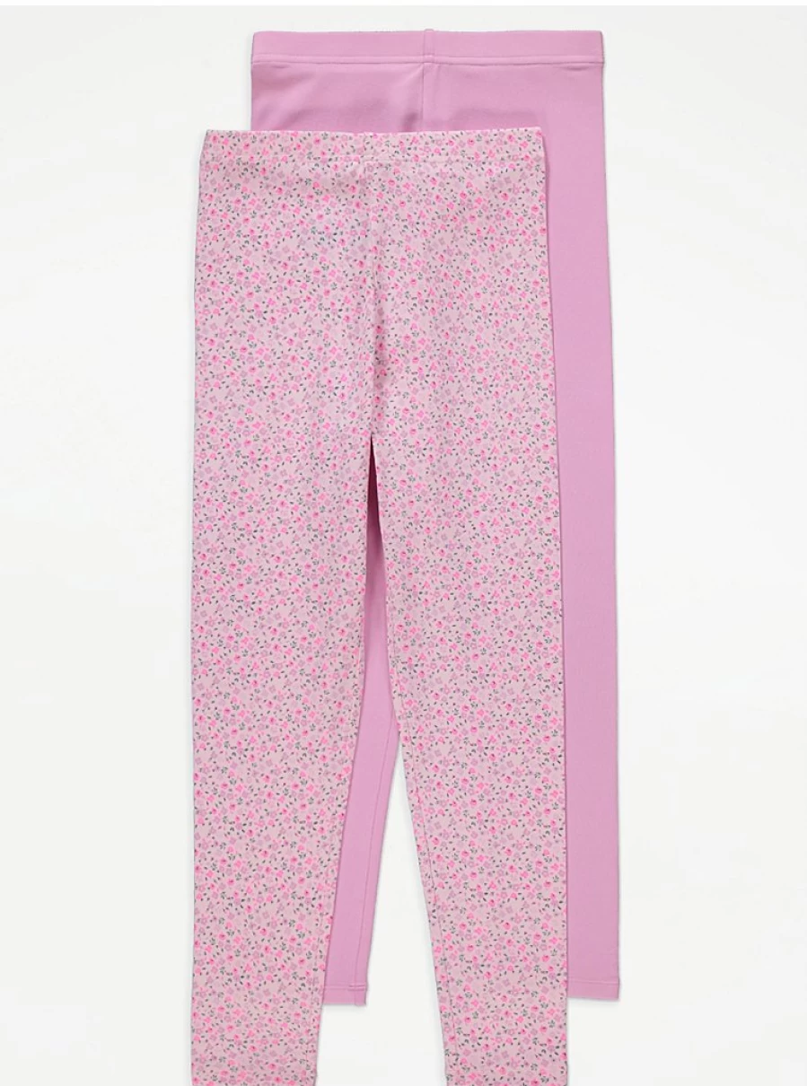 Girls' Pink Ditsy Floral Leggings 2-Pack | George at Asda | Comfortable Kids Leggings