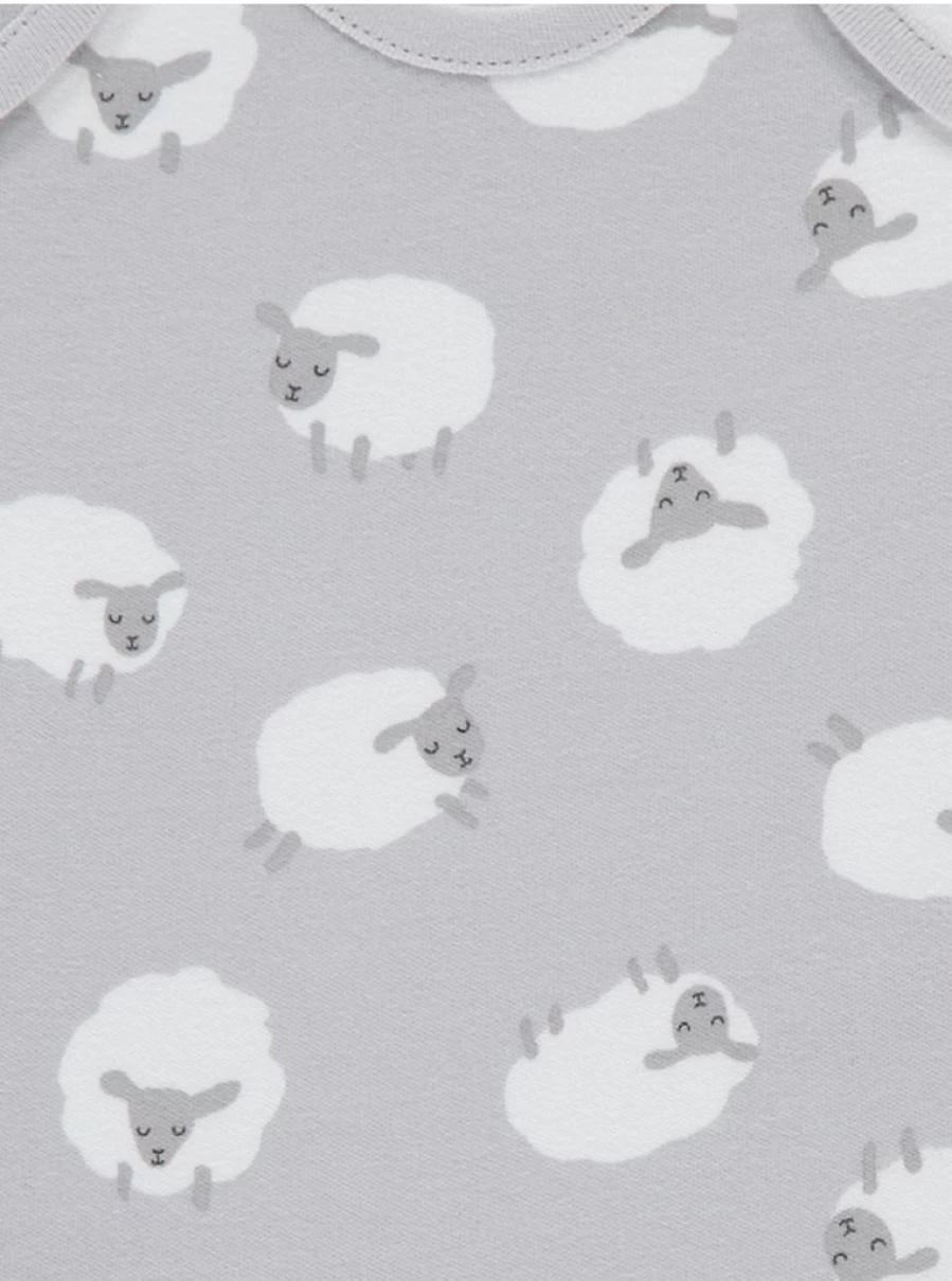 "George at Asda Baby Grey Sheep Sleepy Head Short Sleeve Bodysuits - 7 Pack Set for Infants"