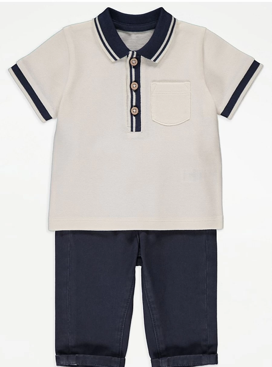 "George at Asda Boys' Cream Stripe Polo Shirt & Chinos Outfit Review"