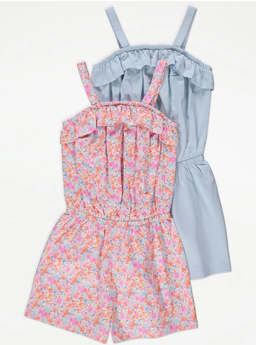 "George at Asda Girls' Frill Floral Playsuit 2-Pack | Cute Summer Outfits for Kids"