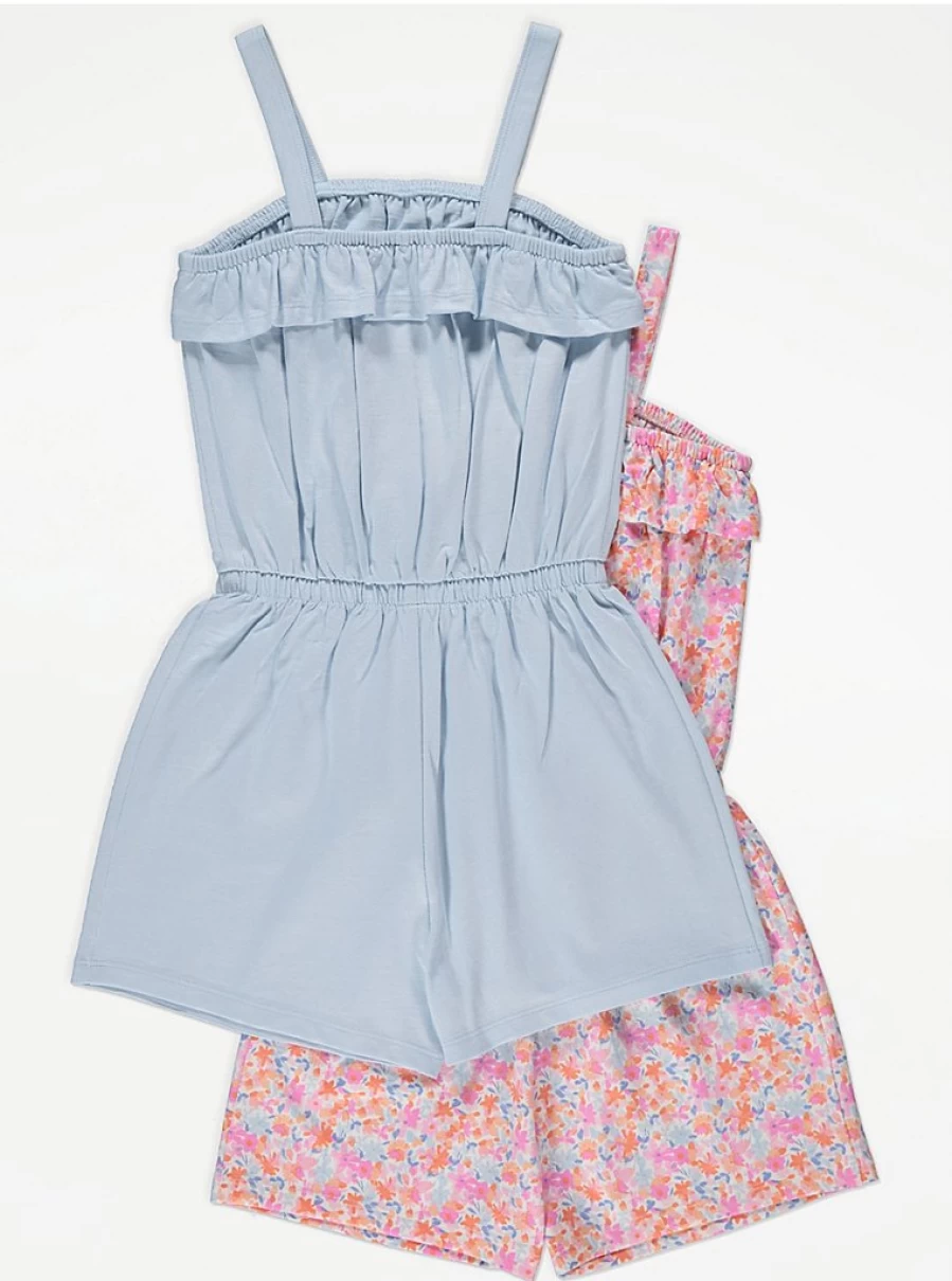 "George at Asda Girls' Frill Floral Playsuit 2-Pack | Cute Summer Outfits for Kids"